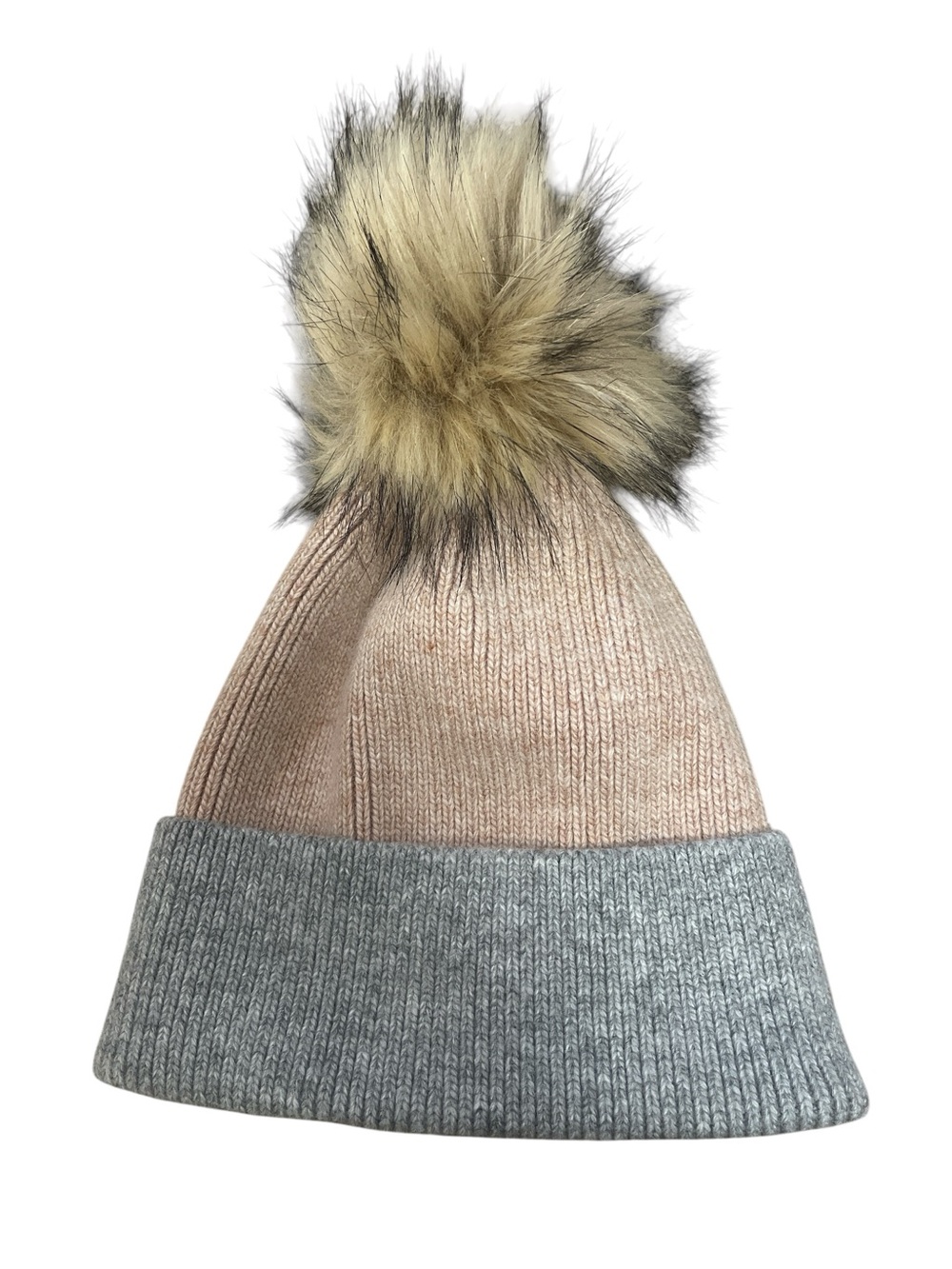 Soft Neutral Colorblock Knit Pom Beanie